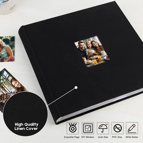 Vista 5 de Álbum de fotos 4x6 600 fotos con espacio para escribir, libro de fotos 4 x 6 con cubierta de lino y ventana frontal, álbum de fotos 4x6, álbum