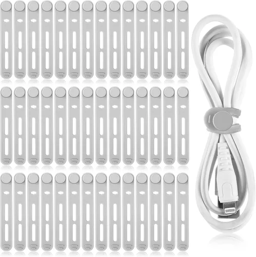 Vista 13 de Tellegloww 42 piezas de bridas de cable de silicona reutilizables, correas de cordón elásticas multiusos para agrupar y sujetar auriculares
