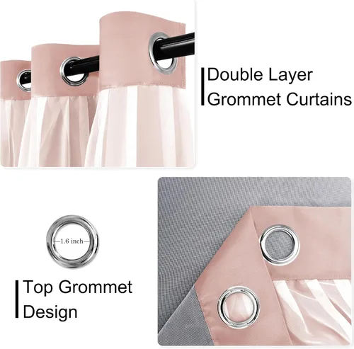 Vista 3 de XWZO Cortinas 100% opacas de doble capa para guardería, cortinas opacas con superposición transparente para dormitorio de niñas, cortinas