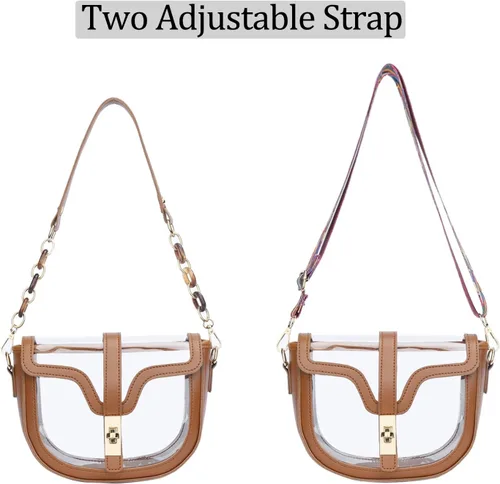 Vista 5 de KKXIU Bolso cruzado transparente para mujer, de piel vegana, aprobado para estadios, para concierto, al hombro, deportivo, bolso transparente