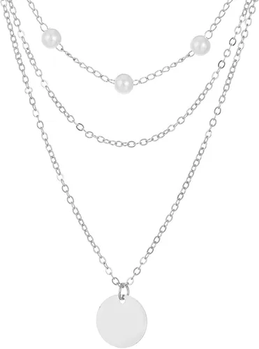 Vista 4 de Collares en capas para mujer, collar de cadena de perlas, collar con dije de moneda, gargantilla de capas bohemias, collares ajustables para regalos