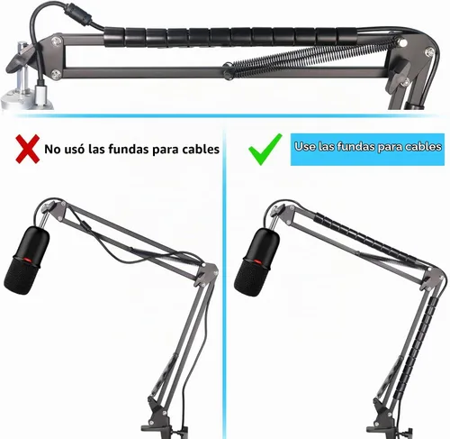 Vista 5 de YOUSHARES - Soporte de brazo de micrófono HyperX SoloCast - Brazo de boom de micrófono profesional ajustable de tijeras con funda para cables Negro