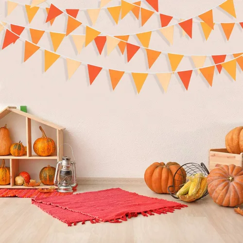 Vista 3 de Bandera triangular de tela de algodón para decoración de otoño, boda, cumpleaños, día de Acción de Gracias, hogar, guardería, jardín al aire libre