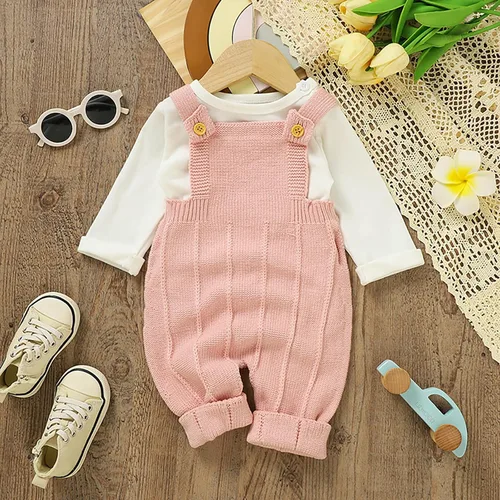 Vista 5 de Douhoow Overol de punto para bebé y niña, suéter con tirantes y pantalones, trajes de otoño e invierno