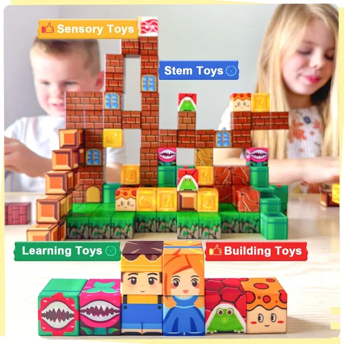 Vista 5 de Soyee Bloques Magnéticos - Juego de Construcción de Mundo Magnético de Mina para Niños Pequeñas Juguetes Sensoriales para Niños y Niñas Edades 3-5