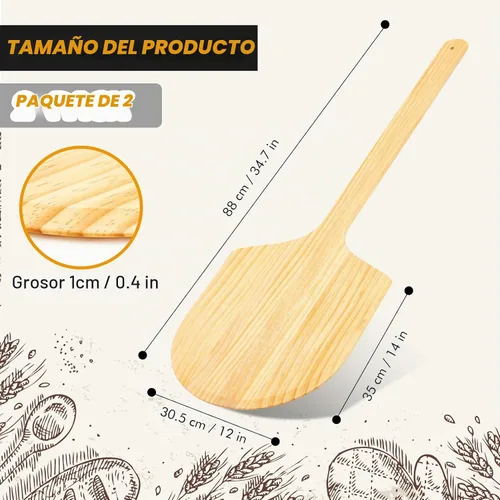 Vista 2 de Bokon Paquete de 2 cáscaras de madera para pizza de 12 x 14 x 22 pulgadas