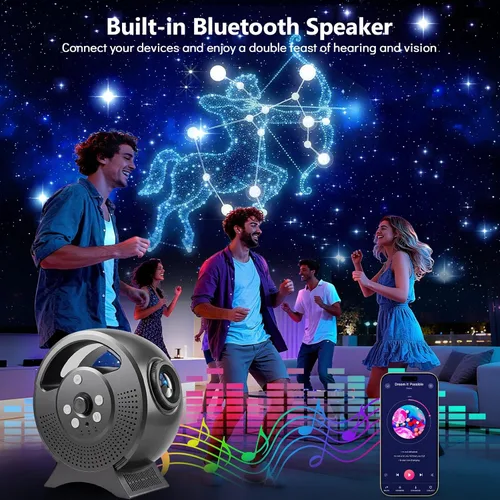 Vista 4 de Rossetta Proyector de galaxia 3D, proyector de planetario focal ajustable de 60 escenas con altavoz Bluetooth, temporizador y control remoto