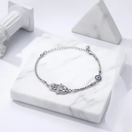 Vista 42 de Aniu Joyería de plata de ley 925 Hamsa de Fátima para mujer con circonita cúbica, viene con caja de regalo negra