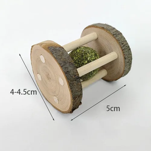 Vista 2 de Jinshining Juguete masticable de conejo de hámster, juguete de madera natural, juguete de molienda de dientes de madera con campana para loro