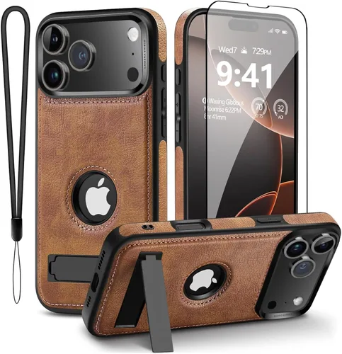 Vista 10 de Funda de cuero para iPhone 18 Pro de 6.3 pulgadas, compatible con Negro