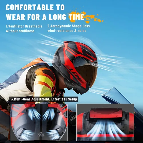 Vista 6 de LEM Cascos de motocicleta de cara completa, cascos para hombres, con certificado DOT, PINLOCK y DVS de doble visión, casco de motocicleta de calle