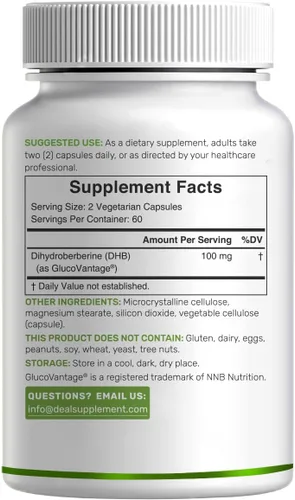 Vista 6 de Dihidroberberina 100 mg por porción, 120 cápsulas vegetales – 5 veces más biodisponible que la berberina HCL – Suplemento para la salud del corazón