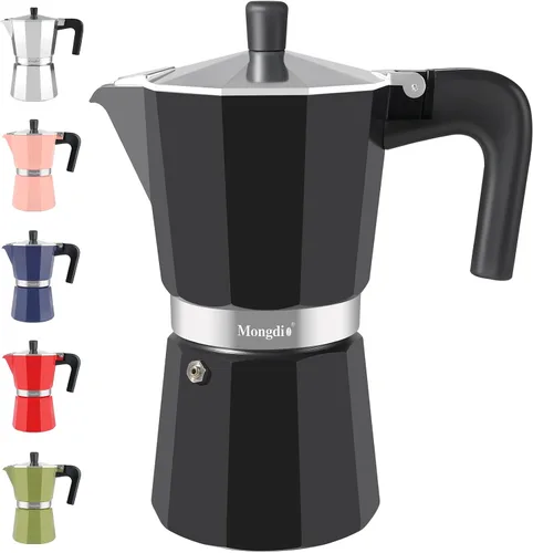 Vista 13 de Mongdio - Cafetera de café espresso para estufa Moka, Cafetera Cubana para estufa, Cafetera Mocha Greca Italiana, para 6 tazas de espresso, 10 onzas