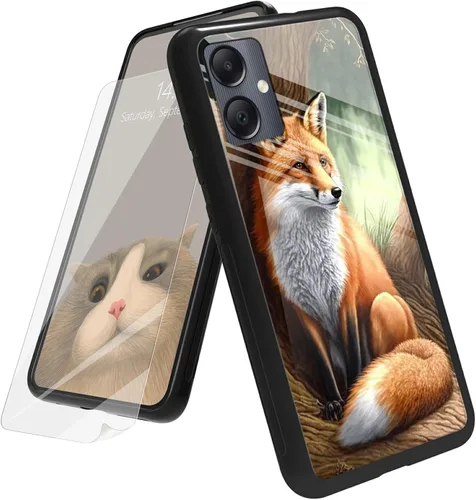 Vista 31 de Funda para Samsung Galaxy A12 5G con protector de pantalla, parte trasera de vidrio templado + TPU de silicona suave que absorbe los golpes