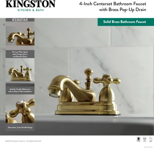 Vista 7 de Kingston KS3607AX - Grifo de baño central de 4 pulgadas, latón cepillado Cobrizo cepillado