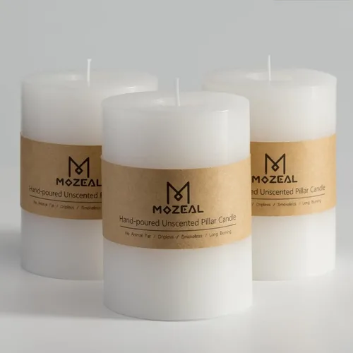 Vista 52 de MOZEAL Juego de 3 velas sin perfume vertidas a mano de 3 x 6 pulgadas, velas tipo pilar sin goteo, combustión de larga duración, aproximadamente 120