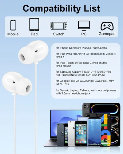 Vista 14 de Auriculares con cable, auriculares Jack de 0.138 in con cable, auriculares de Apple intrauditivos con micrófono Noise Cancelling Corded for 3.5mm