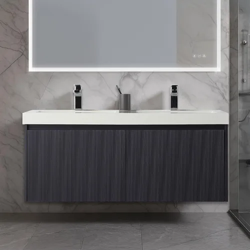 Vista 25 de Blossom Lavabo de baño de 20 pulgadas con tocador, todo en madera montado en la pared, gabinete flotante de baño con tocador con fregadero