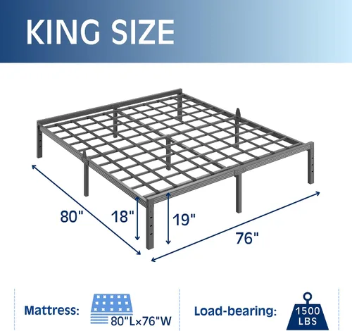 Vista 20 de 12 Inch Heavy Duty Black Metal Platform Bed Frame with Mattress Support, Twin Platform Bed Frame with Under Bed Storage, No Box Spring Needed, Easy