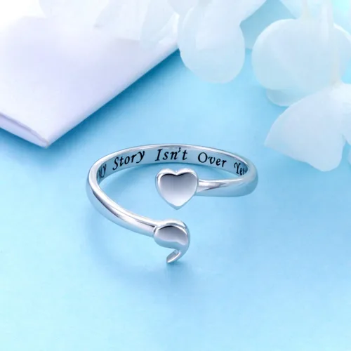 Vista 3 de DAOCHONG Anillo de plata de ley S925 My Story Isn't Over Yet de punto y semicolon de corazón no ajustable This Too Shall Pass