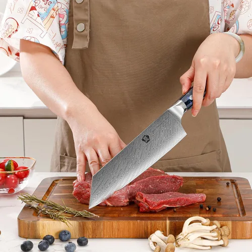 Vista 2 de WILDMOK Kiritsuke - Cuchillo de cocina japonés de acero Damasco de 8.5 pulgadas, cuchillo de chef con mango de resina, cuchillo de cocina de acero