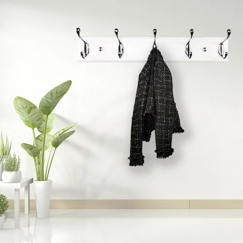 Vista 6 de Perchero de pared con 5 ganchos plateados de madera, 17.3’’, Ganchos resistentes para colgar ropa, sombrero, mochila, etc., Gran decoración moderna
