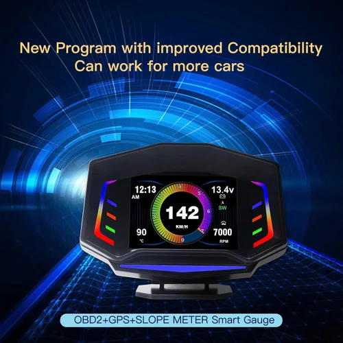 Vista 5 de AP-8 - Pantalla frontal para coche, sistema dual universal OBD2, modo GPS, medidor de pendiente HUD, medidor inteligente multifunción con luz
