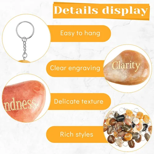 Vista 3 de Taiyin 40 llaveros con cita inspiradora, regalos de piedras motivacionales, llaveros positivos grabados, piedras inspiradoras, regalos