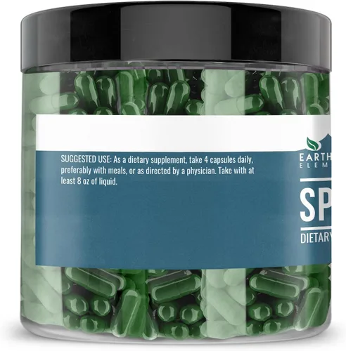 Vista 3 de Earthborn Elements Spirulina 200 cápsulas, pura y sin diluir, sin aditivos
