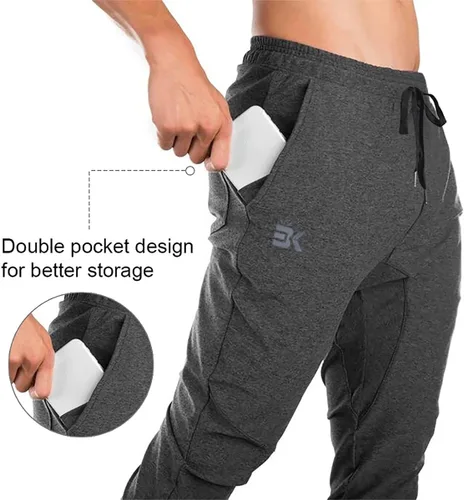 Vista 3 de BROKIG Pantalones deportivos para hombre, con cremallera, casual, para gimnasio, entrenamiento, bolsillos