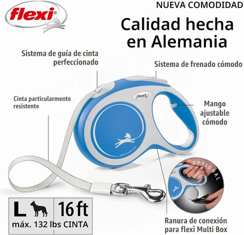 Vista 4 de FLEXI New Comfort - Correa retráctil para perro (cinta), ergonómica, duradera y sin enredos, correa para caminar para perros de hasta 132 libras, 16