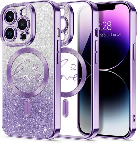 Vista 38 de Hython Funda para iPhone Air con purpurina, compatible con MagSafe Love Heart fundas magnéticas transparentes para teléfono para mujeres y niñas