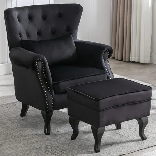 Vista 28 de Sillas de Brazo de Lectura Accent Sillas Midcentury Modernas Cómodas Silla de Sofá de Esquina, Silla de Club Wingback de Sala de Espera con Respaldo