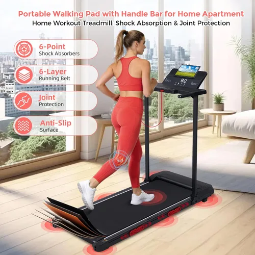Vista 4 de Walking Pad with Handle Bar and Incline, 3.0HP Electric Portable Small Treadmills with Incline for Home Small Spaces, 0.6-7.6MPH Compact Walking