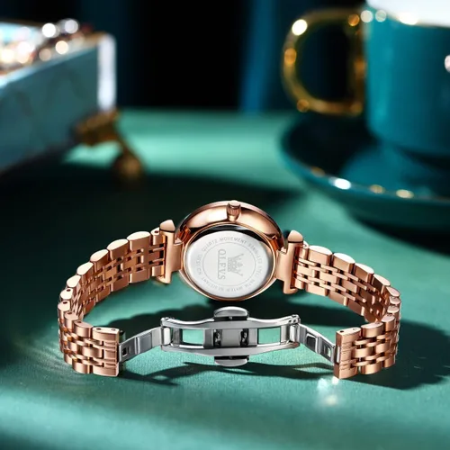 Vista 3 de OLEVS Reloj de mujer con diamantes de lujo, reloj de pulsera de oro rosa, de acero inoxidable, luminoso, impermeable, con fecha