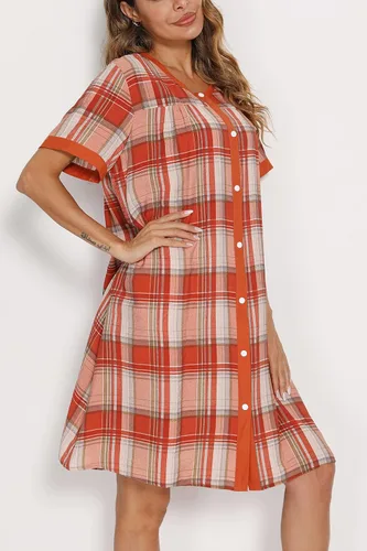 Vista 5 de Guier Vestido de casa para mujer, de manga corta, de algodón, ligero, tallas S-XXL