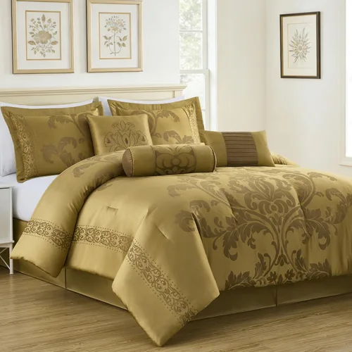 Vista 16 de Chezmoi Collection Juego de edredón floral de jacquard Royale de 7 piezas, matrimonial/doble, negro/dorado