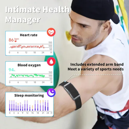 Vista 3 de Pulsera inteligente para hombres y mujeres, rastreador de fitness con aplicación gratuita, monitor automático de frecuencia cardíaca 24/7/SpO2