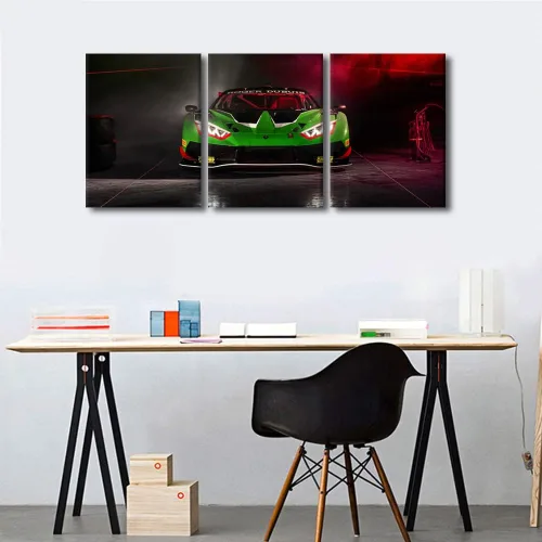 Vista 151 de Arte de pared de auto deportivo rojo para sala de estar, arte de pared de lienzo de súper auto genial, imágenes pósters, 3 piezas, arte moderno