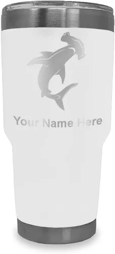 Vista 18 de LaserGram Vaso aislado al vacío de 20 onzas, tiburón martillo, grabado personalizado incluido (negro)