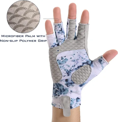 Vista 4 de KastKing La Sal Guantes de pesca UPF50+ Guantes de sol Guantes de protección UV Guantes sin dedos para hombres y mujeres para exteriores, kayak