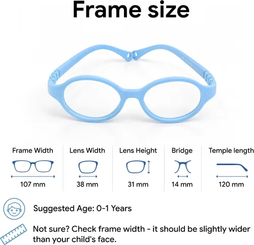 Vista 6 de Baby Glasses 0-1 Year - XXS Round Infant Glasses with Strap 38-14-120 - Clear Newborn Spectacles for Prescription