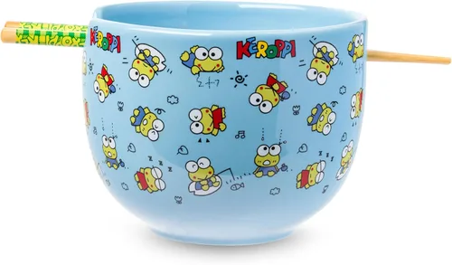 Vista 132 de Silver Buffalo Hello Kitty y sus amigos Chococat - Tazón de cerámica para ramen y arroz con palillos, patrón a cuadros, apto para microondas, 20