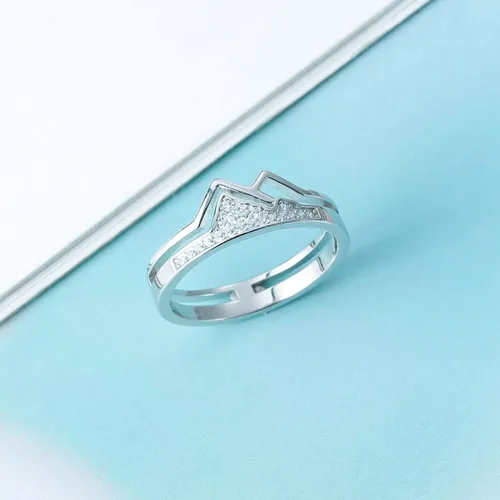 Vista 2 de FUNYCHEN Joyería de plata de ley anillos inspiradores para hija de Faith Moves Mountains anillo de pico de cristal 925 para mujeres y niñas anillo