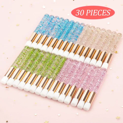 Vista 7 de 30 cepillos de champú de pestañas de cristal, cepillo de limpieza de pestañas, cepillos de maquillaje suaves para limpieza de extensiones de azul 30