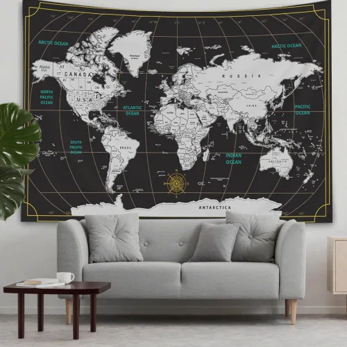 Vista 2 de CAPSCEOLL Tapiz de mapa del mundo para colgar en la pared, tapiz blanco y negro para decoración del hogar, 40 x 30 pulgadas, mapa para habitación
