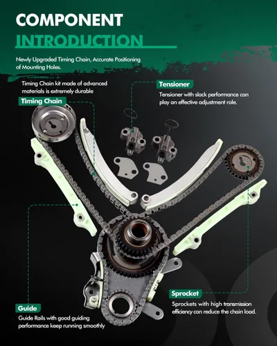 Vista 3 de SCITOO TKMI047L Kit de cadena de distribución Tensor Riel guía Piñón piñón de manivela Piñón tensor rueda dentada para Jeep COMMANDER Mitsubishi