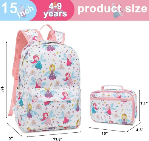Vista 5 de LOIDOU Mochila para niños y niñas, mochilas preescolares para la escuela, bolsas escolares para jardín de infantes con lonchera