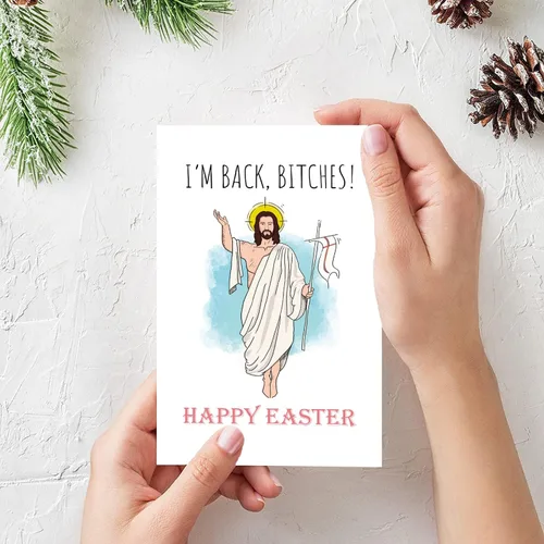 Vista 7 de Spercy Divertida tarjeta de Pascua, tarjeta de Pascua feliz de Jesús, tarjeta del domingo de resurrección, I'm Back Bitches.
