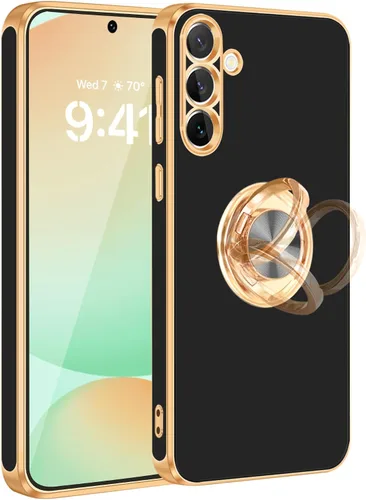 Vista 24 de Fingic Compatible con Samsung Galaxy S22 Funda con Soporte de Anillo, [Soporte de Anillo Giratorio 360° Magnético con Kickstand][Borde Dorado
